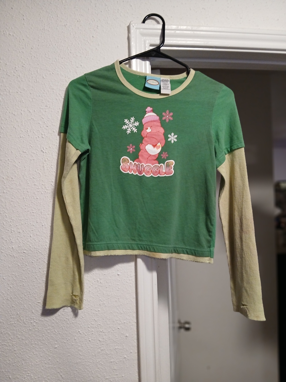 Care Bears Vintage Green 'Snuggle' Layered-Look Girls Long Sleeve Top